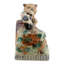 Figurine chat en porcelaine avec oiseaux