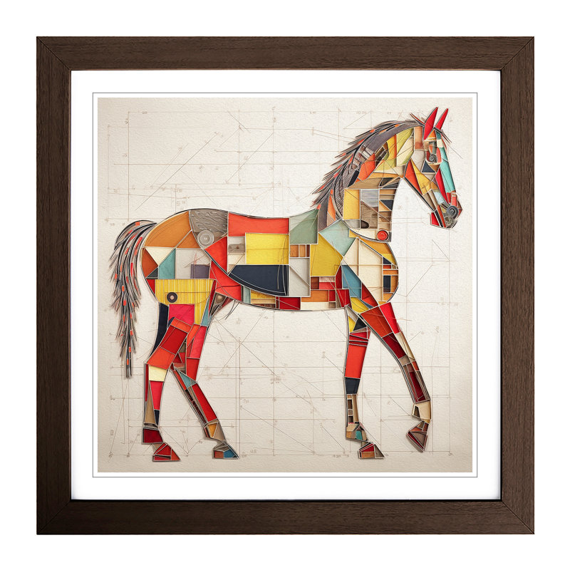 Horse Constructivism No.3 - Single Picture Frame Print on Wood, Walnut