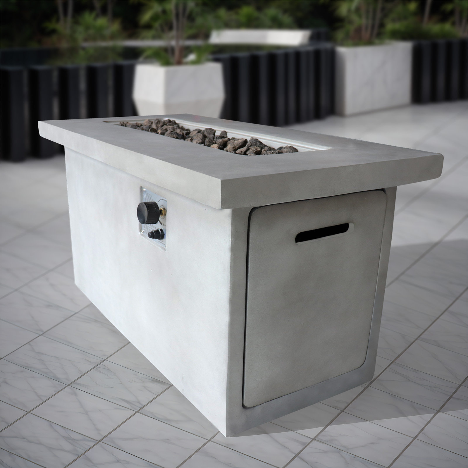 Rashid Rectangle Fire Pit Table, 24" H x 42" W x 20" D, Natural Concrete