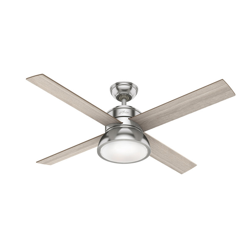 132cm Ceiling Fan with Light Kit, Light Grey Oak/Natural Wood, Brushed Nickel