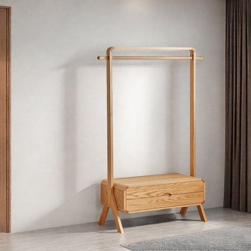Oak Coat Rack with Storage, Burlywood