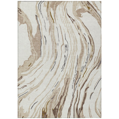 Tapis intérieur lavable abstrait beige ivoire 9 pi x 12 pi