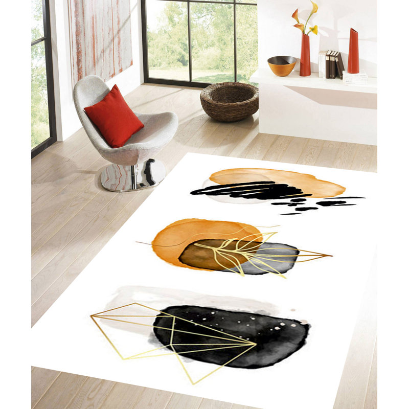 Tapis noir / blanc en velours tissé à la machine Zybert, Rectangle 6 pi 7 po x 9 pi 6 po
