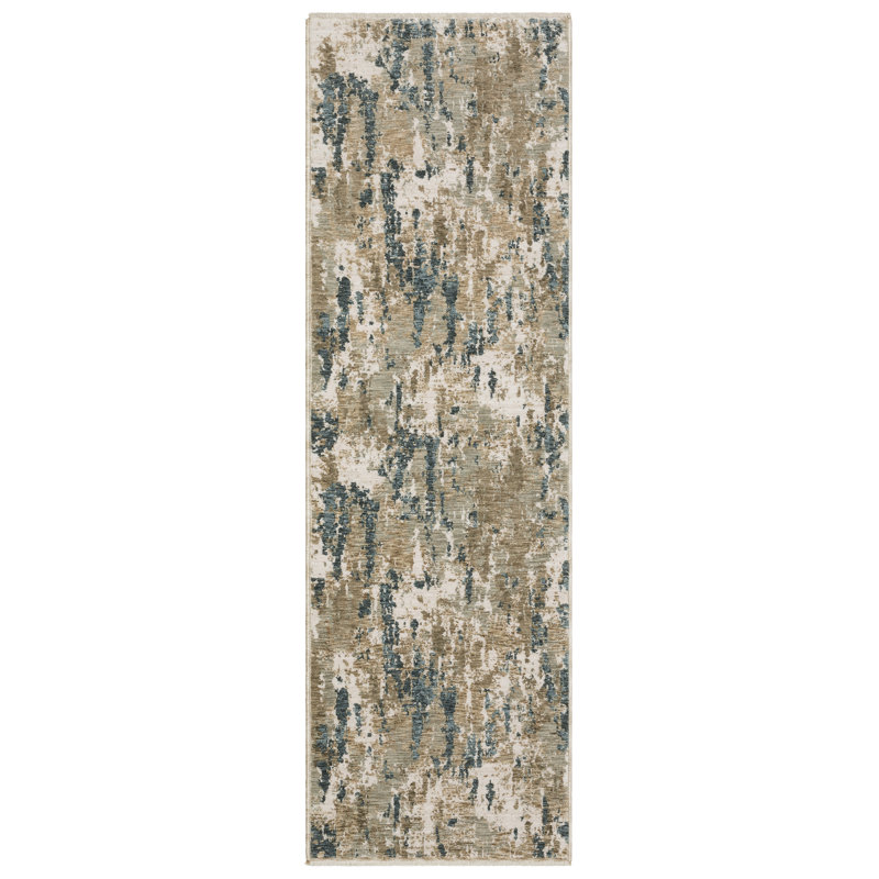 Ehlena Abstract Elements Beige/ Teal Area Rug, Runner 2'3" x 7'9"
