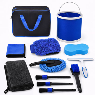 12 PCS Car Wash Kit with 21L Collapsible Bucket, Wash Mitt, Tire Brush, Soft Detailing Brushes, Window Squeegee, Large Drying Towel and Storage Bag, Complete Car Cleaning Kit for Interior and Exterior