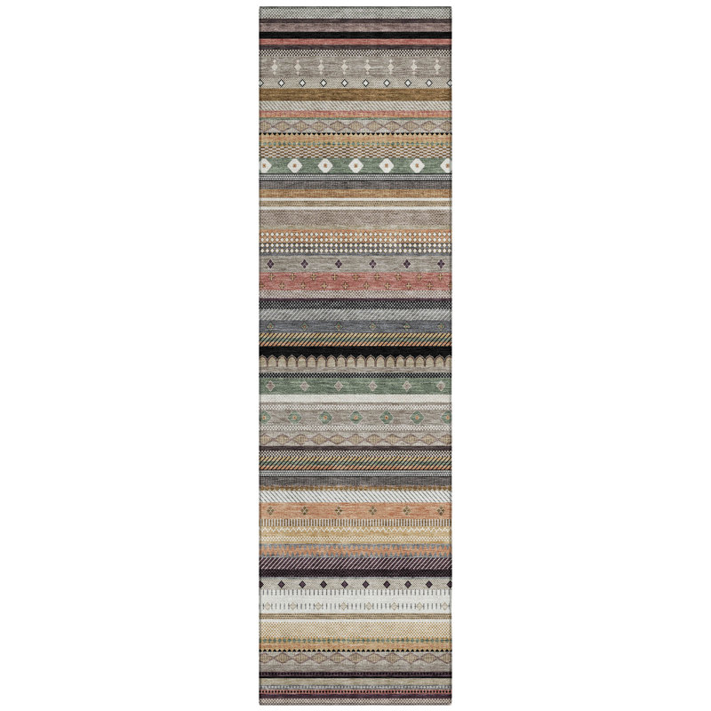 Machine Washable Indoor/Outdoor Husby ACN2218 Striped Rug, Runner 2'3" x 7'6"