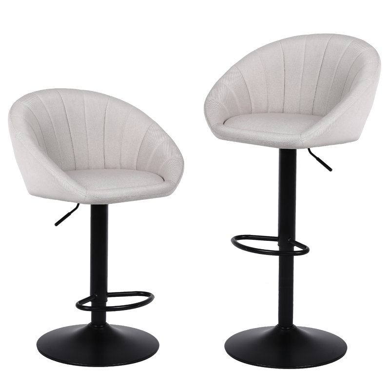 Swivel Upholstered Adjustable Height Counter Stool with Metal Frame, Beige/Linen