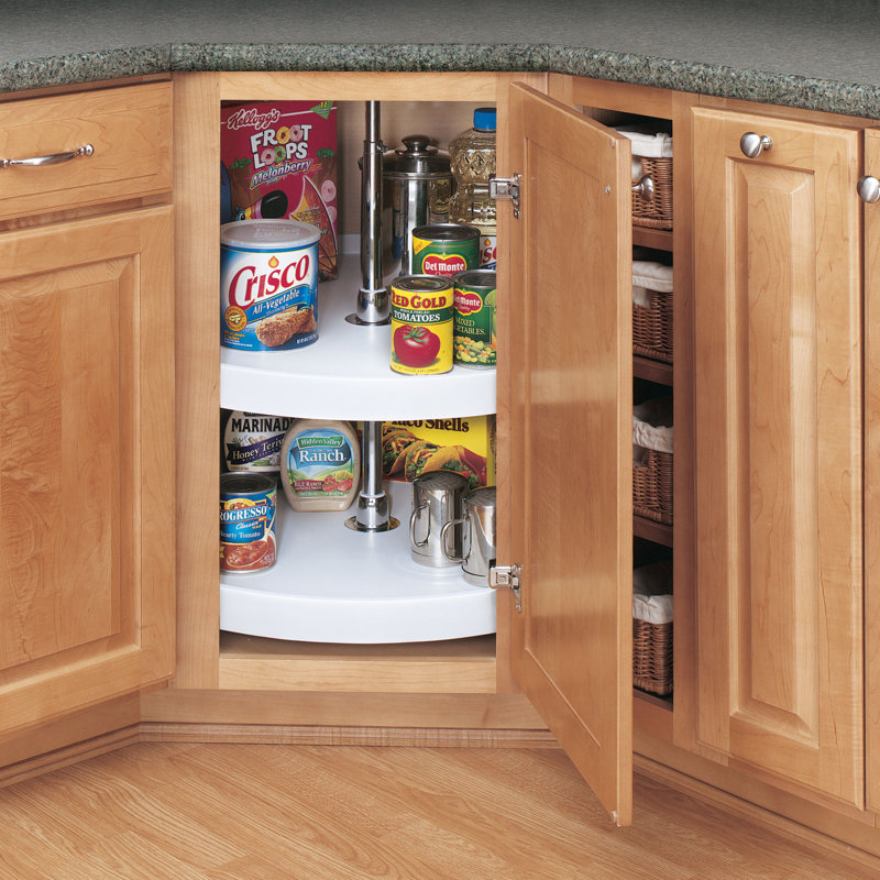 Polymer Full-Circle 2-Shelf Lazy Susan for Corner Base Cabinets, White Polymer, 32" W