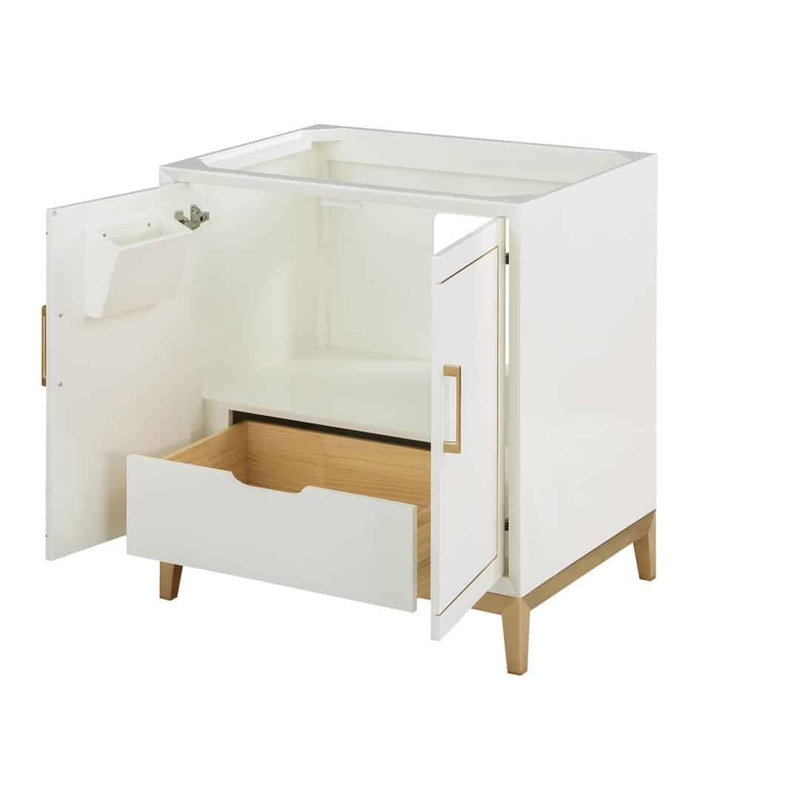 Gracie 30'' W Single Vanity, Satin White, Satin Brass, White Quartz