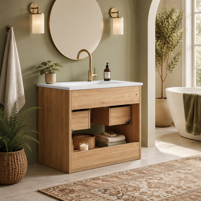 Meuble-lavabo mural sans lavabo, emballage KD de 24 po, salle de bain moderne