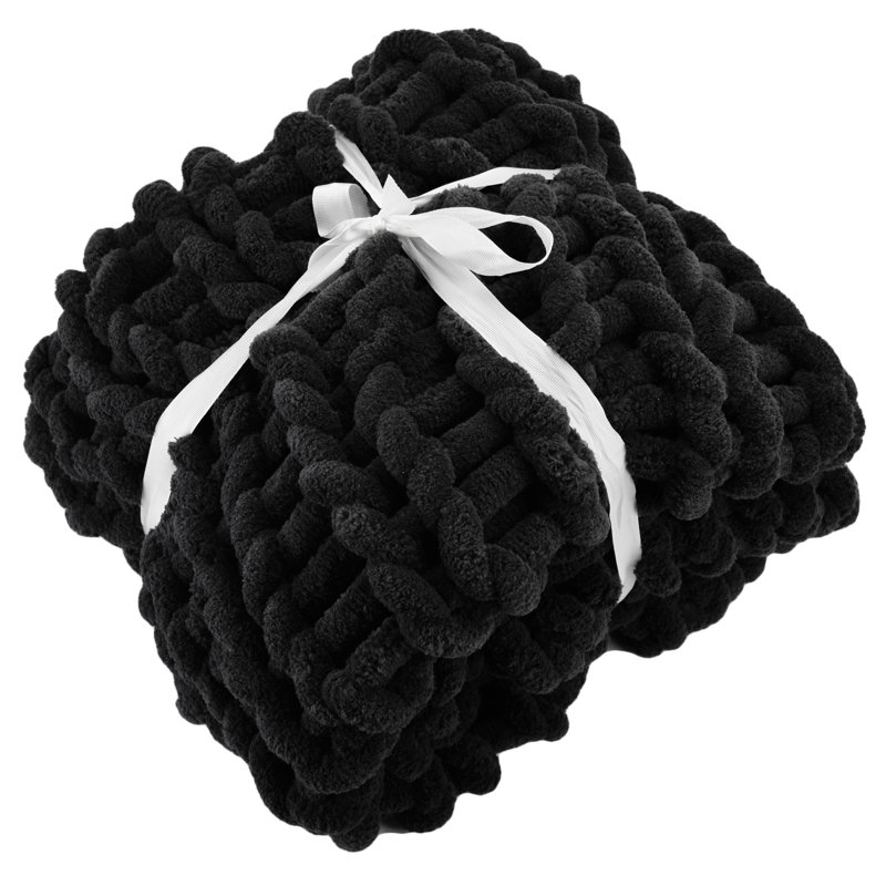 Jeté tissé en chenille noir Donna, Noir