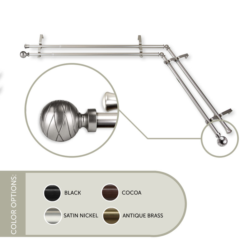 Tringle à rideaux d'angle pour fenêtre double, L 120 po x l 70 po, Nickel satiné