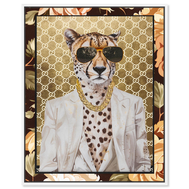Art mural classique sur toile avec guépard, H 31 po x l 25 po, Cadre flottant blanc