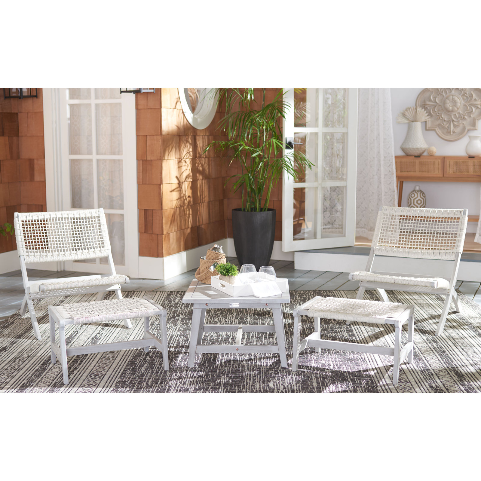 Armida 4-Person Acacia Patio Seating Group, White