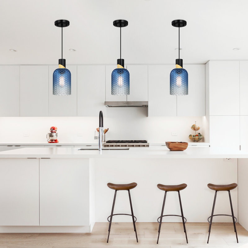 11" 1-Light Dimmable Stylish Blue-White Glass Pendant