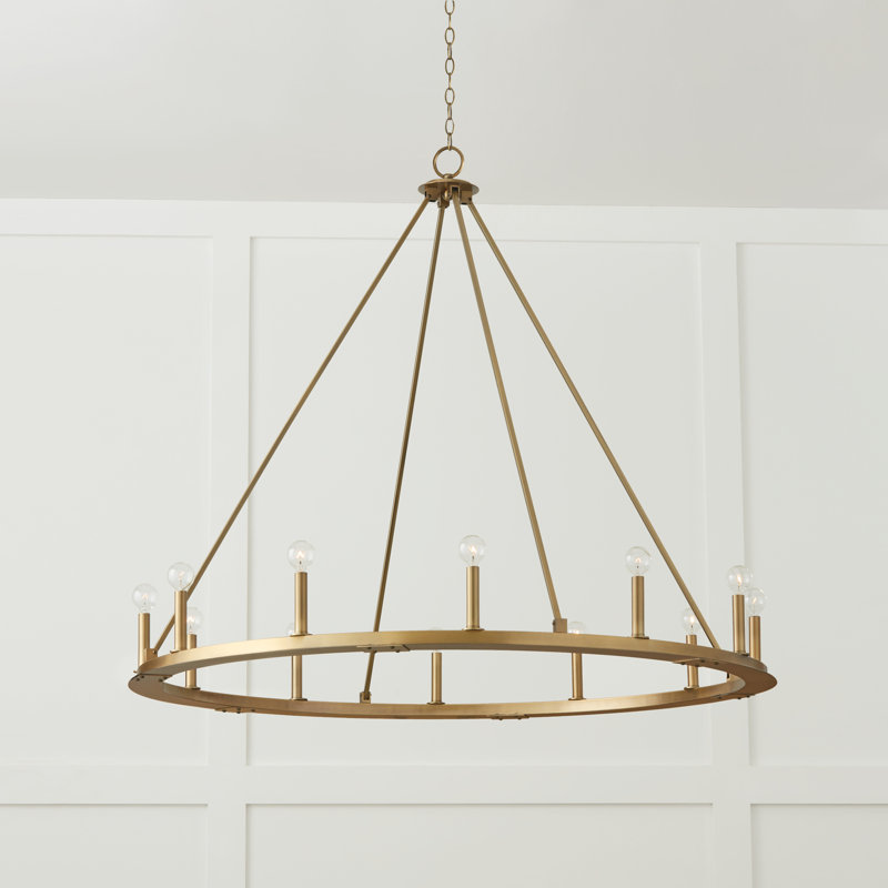 Aged Brass 12-Light Wagon Wheel Candle Chandelier