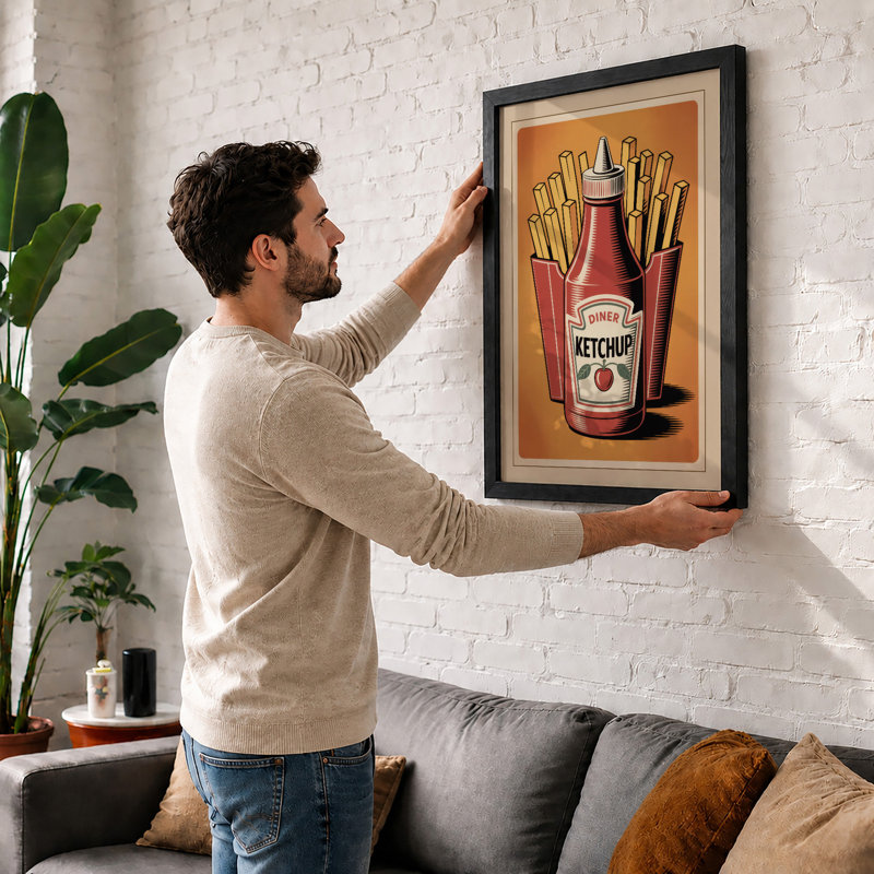 Ketchup and Fries Retro - Framed Print, A1 - 84.1 x 59.4 cm, Black