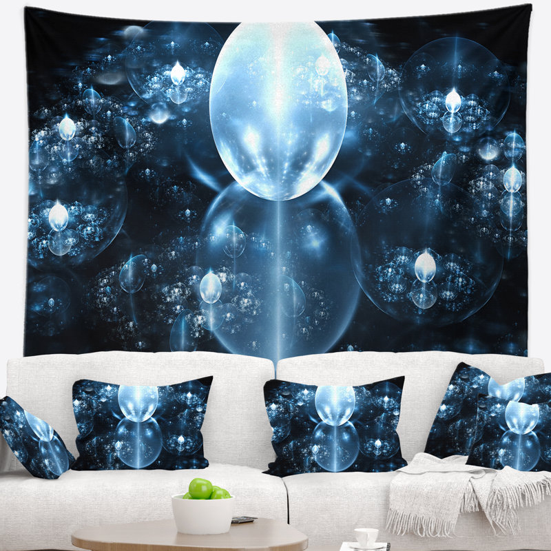 Tapisserie en miroir abstract blue water chutes, H 68 po x l 80 po