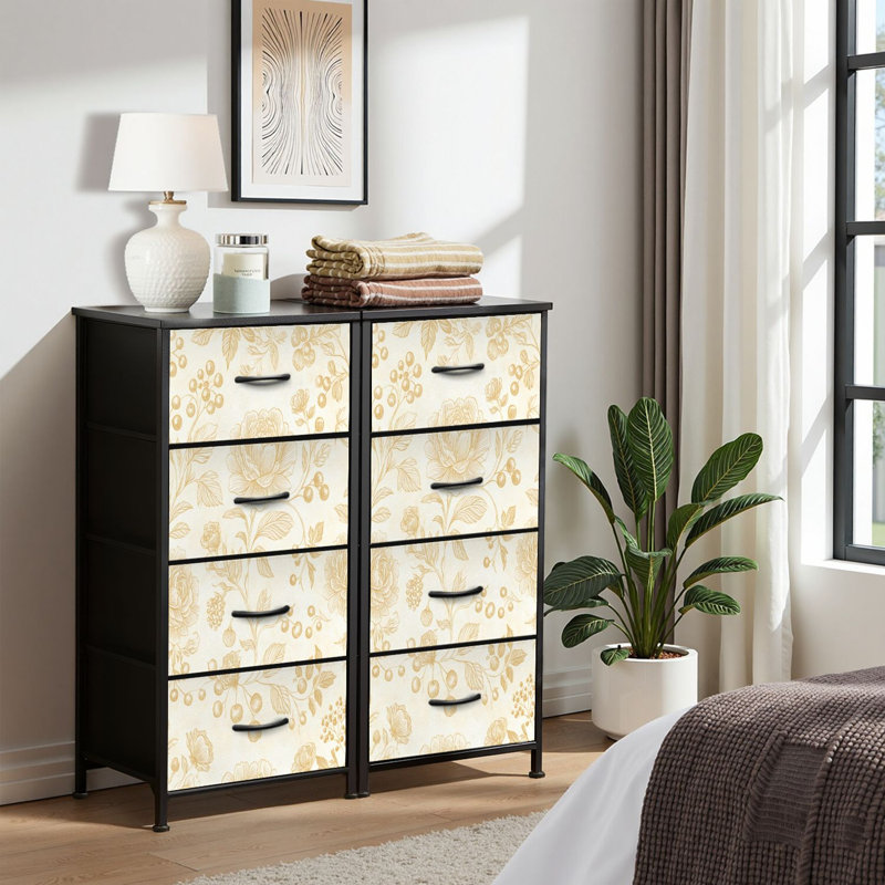 4 Drawer Dresser for Bedroom, Narrow Chest of Drawers, Wooden Top and Study Iron Frame 18"x37.5"-(WxH)