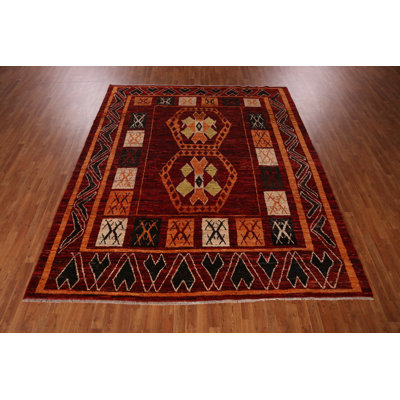 Tapis rouge marocain à motif géométrique oriental 8 x 10