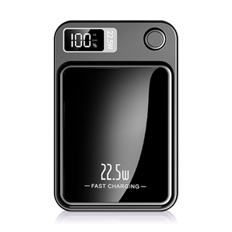  Chargeur sans fil portable avec affichage DEL de puissance, batterie de téléphone 10000 mAh 22,5 W, banque de puissance magnétique sans fil 2 en 1 convenant aux batteries de secours d'urgence pour voyage en plein air, noir