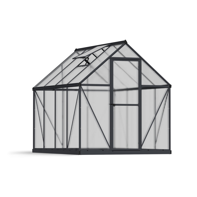 Palram - Canopia Mythos 6' W x 8' D Walk-In Hobby Twin Wall Polycarbonate Aluminum Frame Greenhouse Kit with Roof Vent - Gray