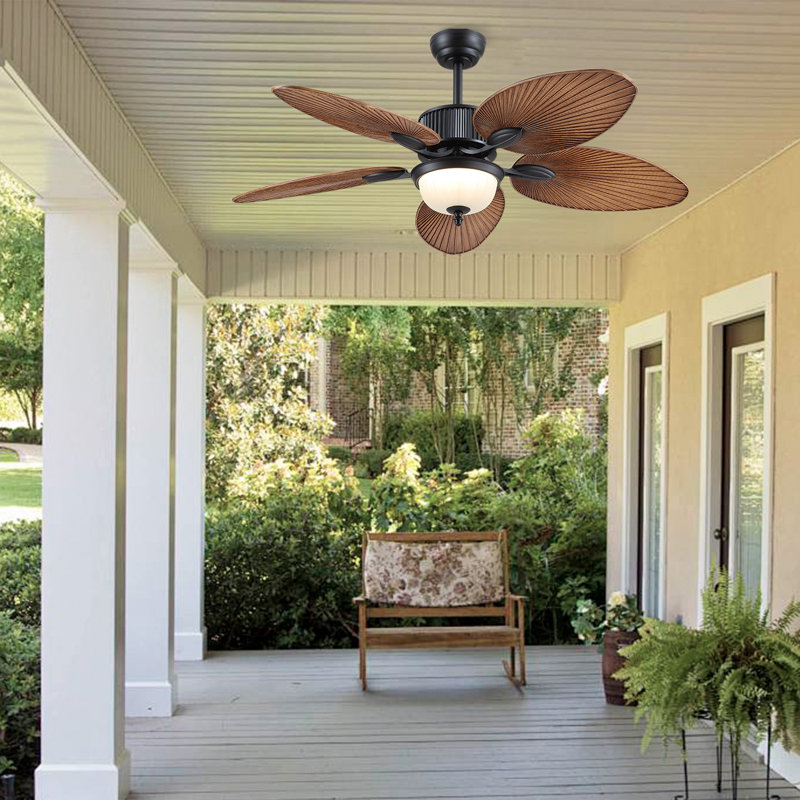50" Tropical 5 Blade Dimmable Ceiling Fan With Led Lights And Remote Control, Light Brown