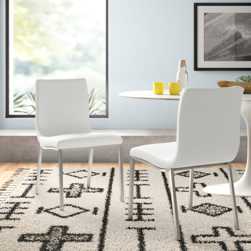 Folkston Upholstered Parsons Chair, Silver, White Faux Leather