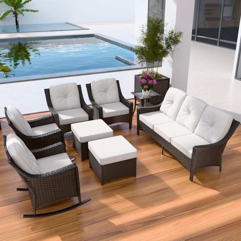 7 - Person Patio Conversation Set with 2 Swivel Lounge Chairs & Sofa, Beige