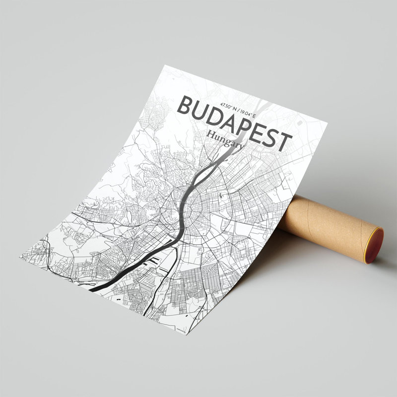 Carte de la ville de Budapest, impression, H 24 po x l 18 po x P 0,05 po, Encre