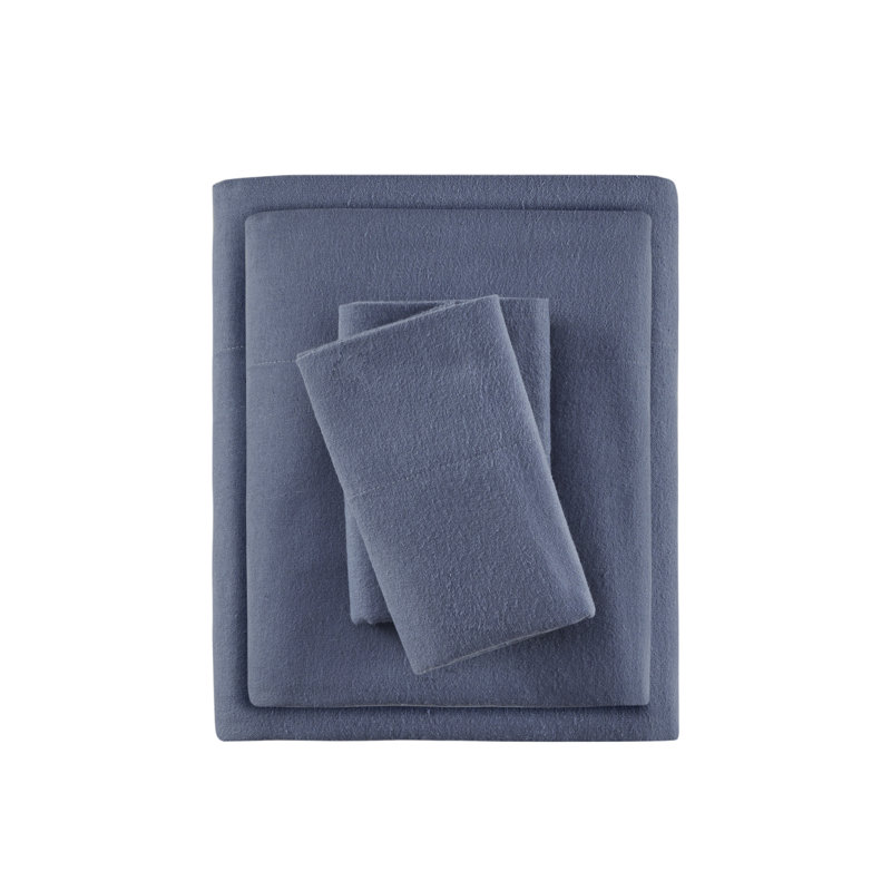 Cozy Flannel 100% Cotton Sheet Set, Twin Sheet Set with 1 Pillowcases, Blue Solid