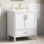Meuble-lavabo cannelé élégant 30 po avec lavabo en céramique, boîte simple, pieds en bois massif, portes et tiroir à fermeture en douceur, tablette de porte, blanc-435252805