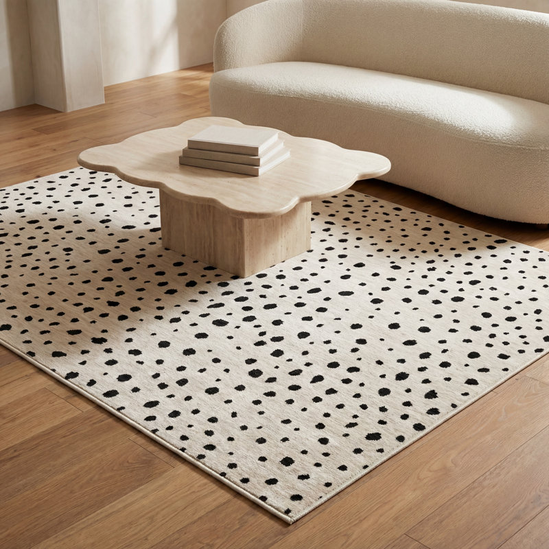 Harlow Abstract Spots Beige/ Black Area Rug, Rectangle 7'10" x 10'