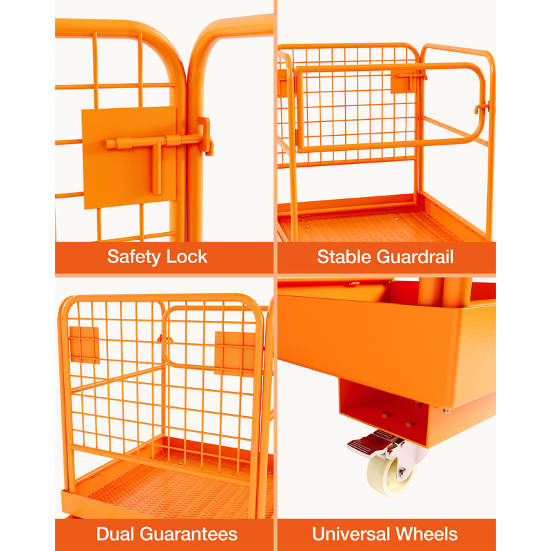 Cage de sécurité pour chariot élévateur, plateforme de travail en acier robuste 36 po x 36 po avec garde-corps, verrou de sécurité et roues, capacité de 1800 lb