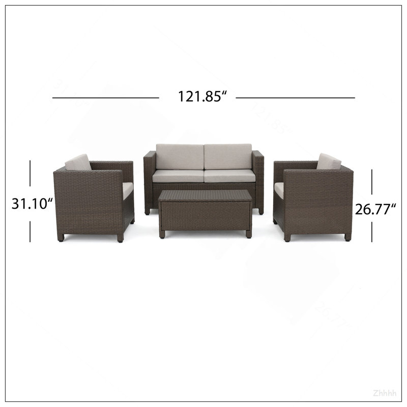 PUERTA 4PC SET, Gray Cushion/Brown Frame
