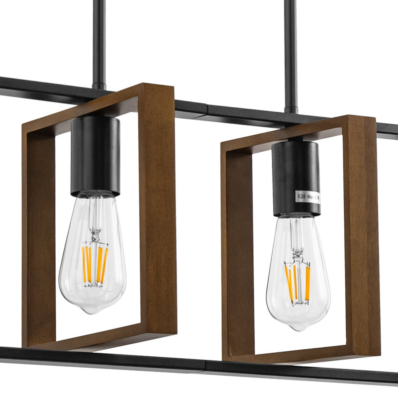 Luminaire suspendu rectangulaire en métal à 4 lumières pour îlot de cuisine noir et bronze