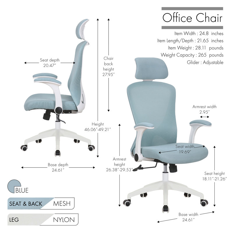 Chaise de travail ergonomique en filet Arjun, Bleu