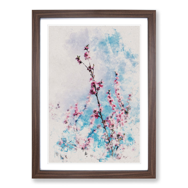 Delicate Cherry Blossom Tree - Picture Frame Painting, 90cm H x 65cm W x 2cm D, Walnut