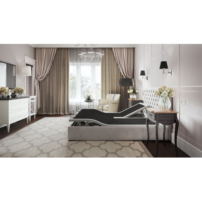 BTX5 Split Top King Adjustable Bed Base 80x76x14 inches Steel Single Piece Adjustable Bed Base Black and Grey with Head Foot Adjustment Dual Massage USB Ports and Under Bed Lighting