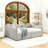 Queen Sofa Bed With 2-Drawer Trundle, Upholstered In Linen With Vertical Stripes-364144698