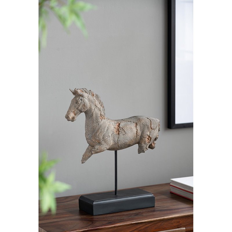 Statue cheval antique 14 x 4,5 x 17 po sur pied