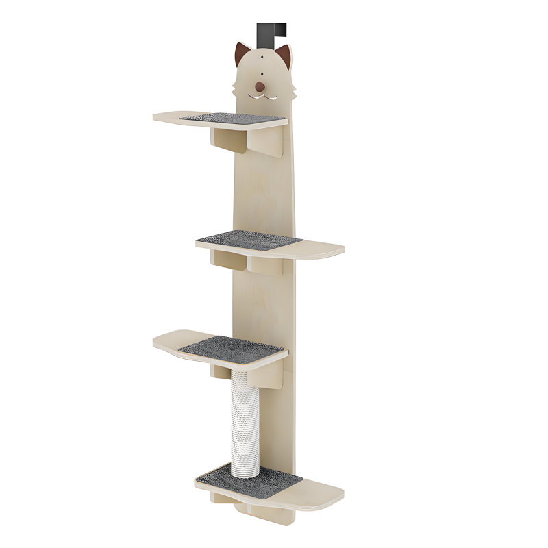 Arbre à chat à fixation sur porte avec perchoirs d'escalade à 4 niveaux et poteaux à griffer