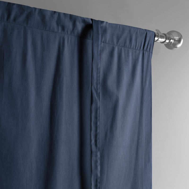 Rideau de fenêtre uni en coton uni, Bleu foncé