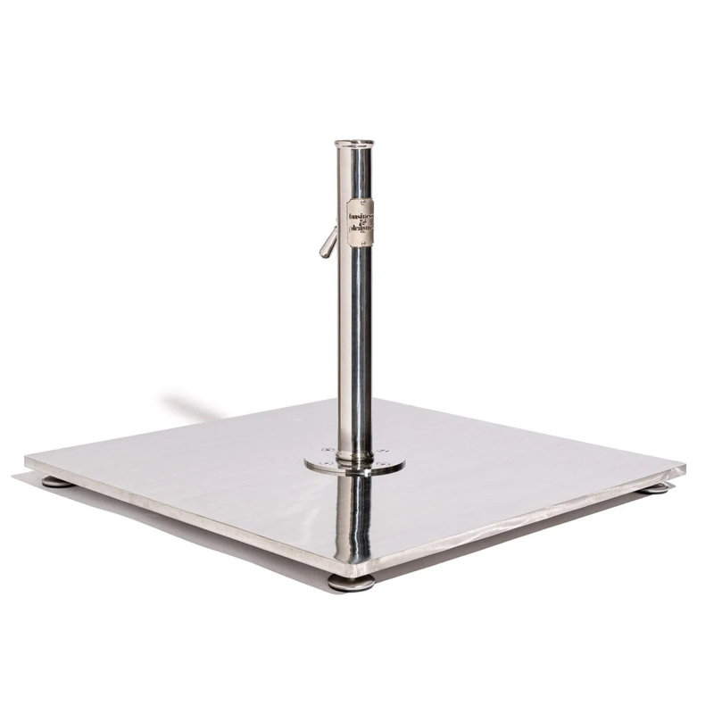 90 Lb. Steel Plastic In Ground Umbrella Base with Wheels, Stainless Steel