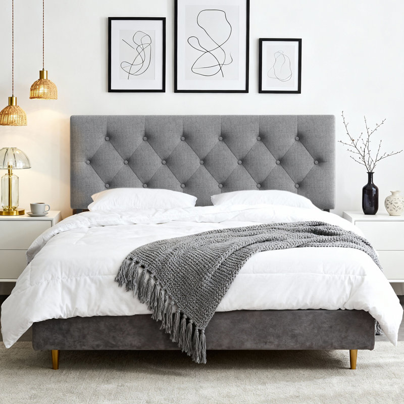 Tufted Upholstered Headboard – Adjustable Linen Design, Gray