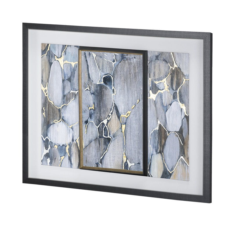 «River Rocks» par Liz Jardine, reproduction d'art encadrée et texturée encadrée à la main, Grey, 31.8" H x 37.8" W, Silver