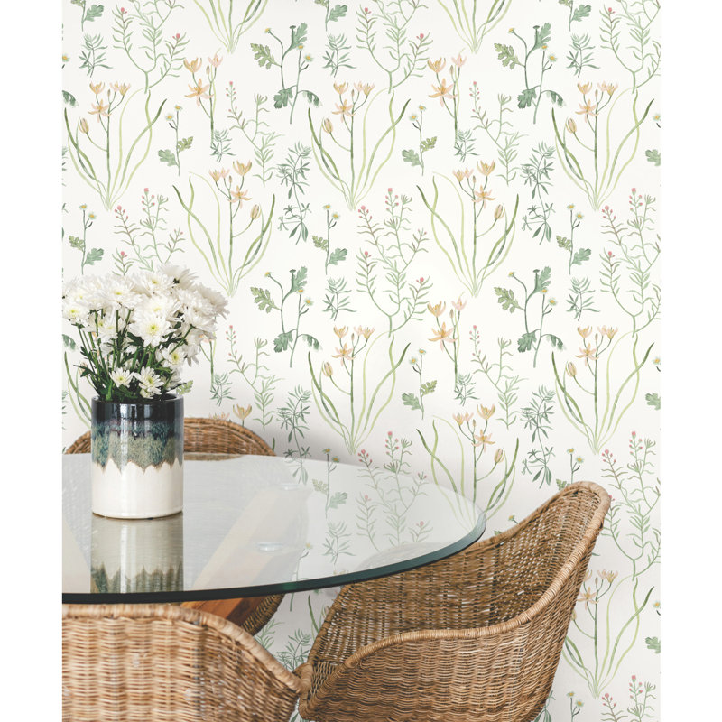 Alpine Botanical Floral Peel & Stick Wallpaper Roll, Peach