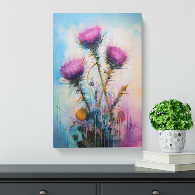 Thistle Action Painting - Wrapped Canvas