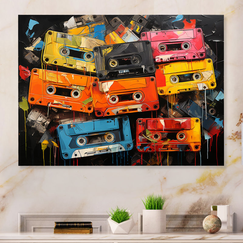 " Cassette Tapes Scattered Across II ", 30" H x 40" W x 1" D