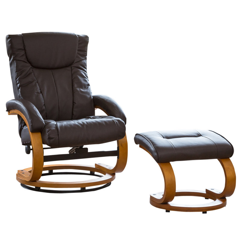 Kasandra 65cm Wide Faux Leather Swivel Ergonomic Recliner, Brown
